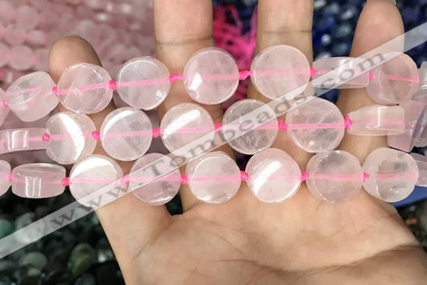 CCB501 15.5 inches 14mm coin rose quartz beads wholesale