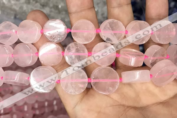 CCB502 15.5 inches 16mm coin rose quartz beads wholesale