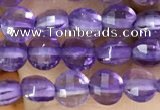 CCB531 15.5 inches 4mm faceted coin amethyst gemstone beads