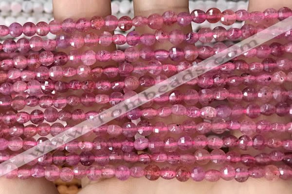 CCB532 15.5 inches 4mm faceted coin strawberry quartz beads