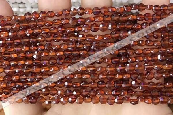 CCB536 15.5 inches 4mm faceted coin orange garnet beads wholesale