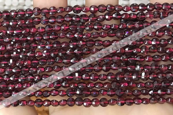 CCB538 15.5 inches 4mm faceted coin red garnet beads wholesale