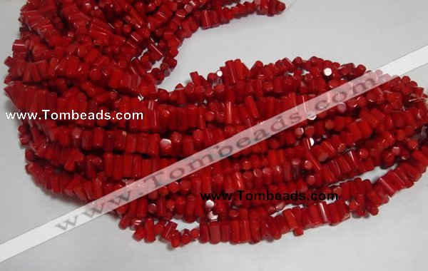 CCB54 15.5 inches 5*8mm faceted column red coral beads Wholesale