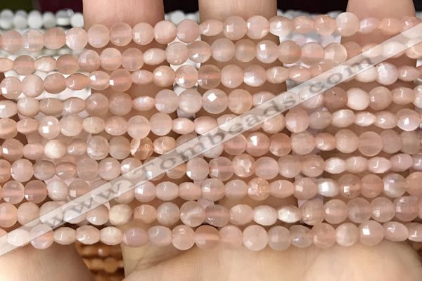 CCB543 15.5 inches 4mm faceted coin peach moonstone beads