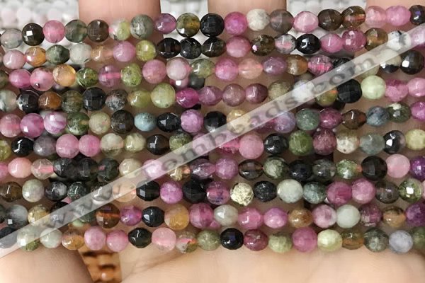 CCB545 15.5 inches 4mm faceted coin tourmaline gemstone beads