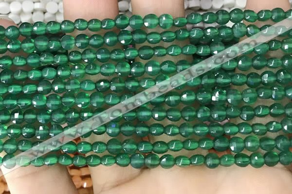 CCB548 15.5 inches 4mm faceted coin green agate beads