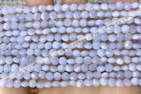 CCB551 15.5 inches 4mm faceted coin blue lace agate beads