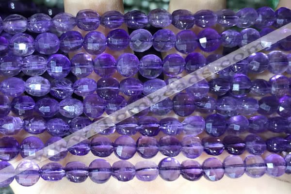 CCB600 15.5 inches 6mm faceted coin natural amethyst gemstone beads