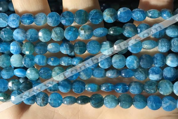 CCB615 15.5 inches 6mm faceted coin natural apatite gemstone beads