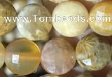 CCB621 15.5 inches 6mm faceted coin fossil coral beads wholesale