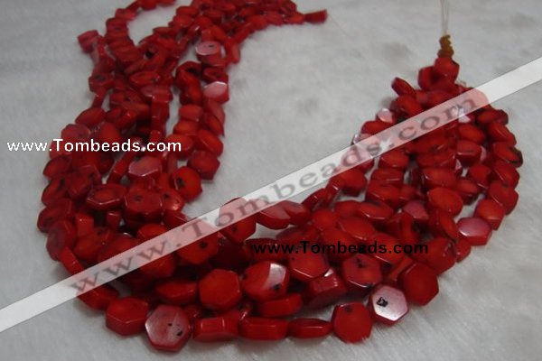 CCB64 15.5 inches 13mm hexagon red coral beads Wholesale