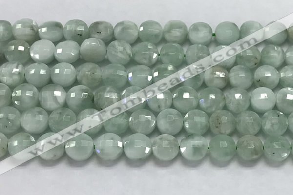 CCB688 15.5 inches 10mm faceted coin green angel skin gemstone beads