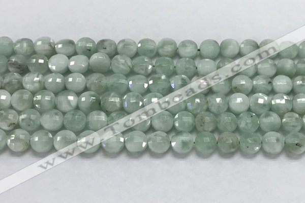 CCB708 15.5 inches 6mm faceted coin green angel skin gemstone beads