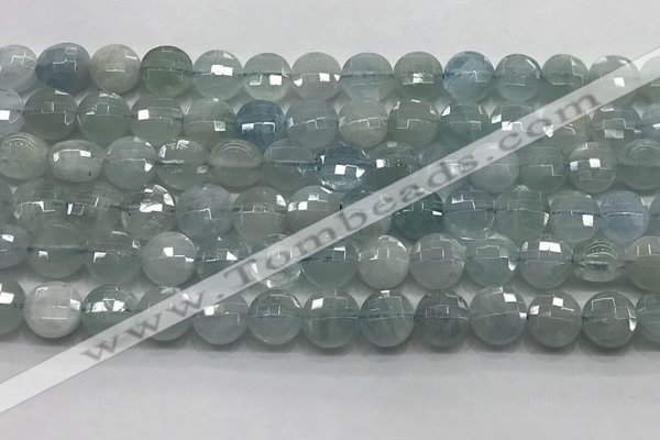 CCB720 15.5 inches 8mm faceted coin aquamarine gemstone beads