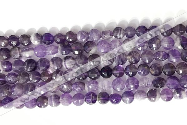 CCB753 15.5 inches 8mm faceted coin dogtooth amethyst beads