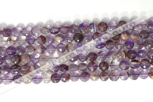CCB764 15.5 inches 8mm faceted coin purple phantom quartz  beads