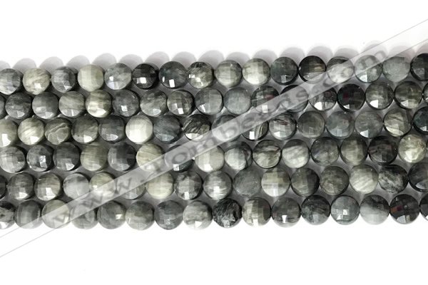 CCB765 15.5 inches 8mm faceted coin eagle eye jasper beads
