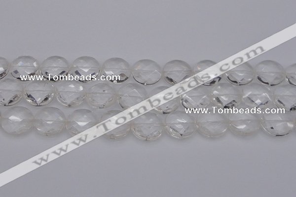 CCC509 15.5 inches 22mm faceted coin natural white crystal beads