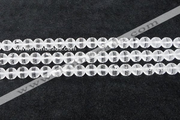 CCC614 15.5 inches 12mm faceted round matte natural white crystal beads