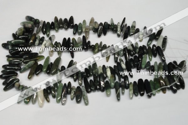 CCH343 15.5 inches 5*20mm moss agate chips gemstone beads wholesale