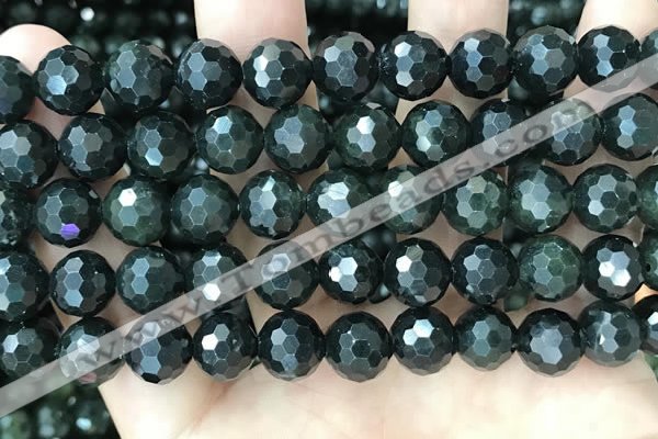 CCJ346 15.5 inches 12mm faceted round dark green jade beads