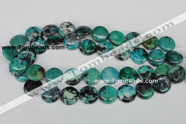 CCO154 15.5 inches 20mm flat round dyed natural chrysotine beads