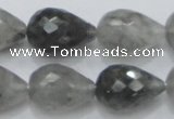 CCQ111 15.5 inches 15*22mm faceted teardrop cloudy quartz beads