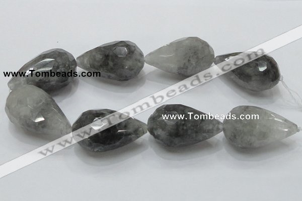 CCQ114 15.5 inches 30*50mm faceted teardrop cloudy quartz beads