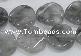 CCQ129 15.5 inches 20mm twisted coin cloudy quartz beads wholesale