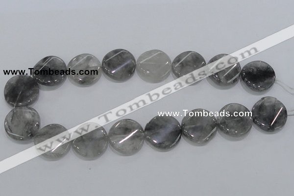 CCQ130 15.5 inches 25mm twisted coin cloudy quartz beads wholesale