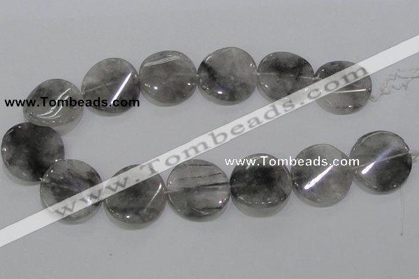 CCQ131 15.5 inches 30mm twisted coin cloudy quartz beads wholesale