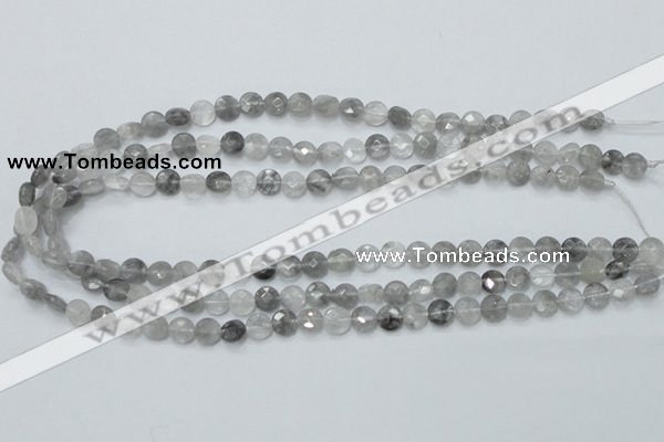 CCQ133 15.5 inches 8mm faceted coin cloudy quartz beads wholesale