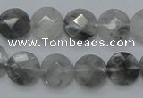 CCQ135 15.5 inches 12mm faceted coin cloudy quartz beads wholesale