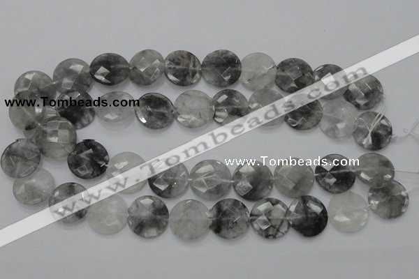 CCQ137 15.5 inches 20mm faceted coin cloudy quartz beads wholesale