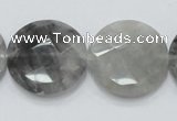 CCQ138 15.5 inches 25mm faceted coin cloudy quartz beads wholesale