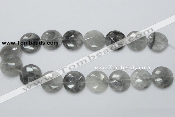 CCQ138 15.5 inches 25mm faceted coin cloudy quartz beads wholesale