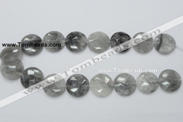 CCQ138 15.5 inches 25mm faceted coin cloudy quartz beads wholesale