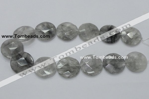 CCQ139 15.5 inches 30mm faceted coin cloudy quartz beads wholesale