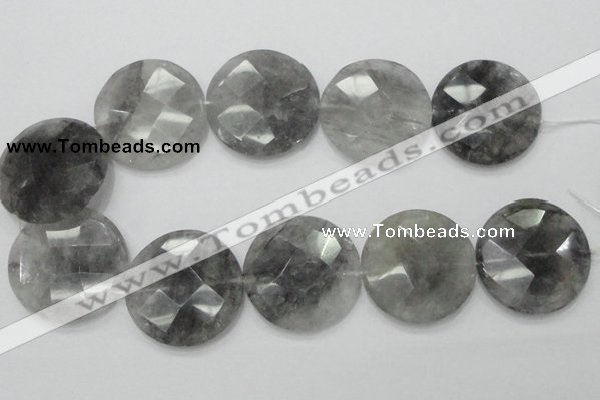CCQ141 15.5 inches 40mm faceted coin cloudy quartz beads wholesale