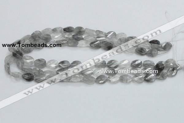 CCQ163 15.5 inches 10*14mm twisted & faceted oval cloudy quartz beads