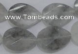 CCQ172 18*25mm twisted & faceted flat teardrop cloudy quartz beads