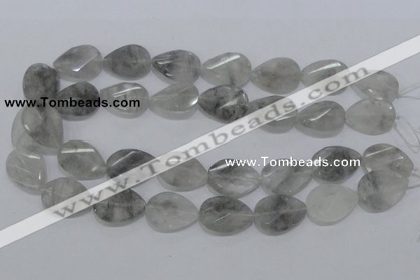 CCQ172 18*25mm twisted & faceted flat teardrop cloudy quartz beads