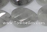 CCQ173 22*30mm twisted & faceted flat teardrop cloudy quartz beads