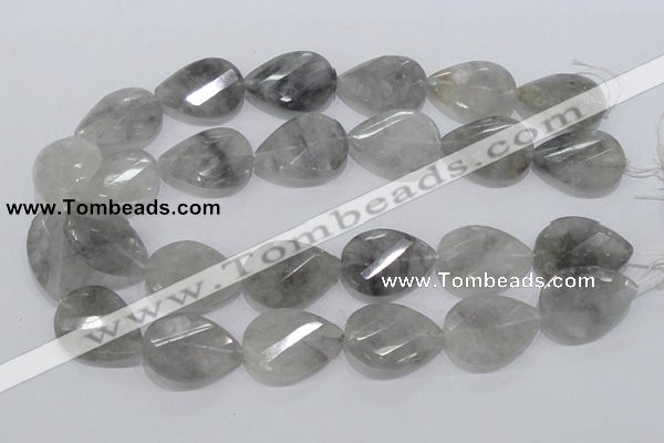 CCQ173 22*30mm twisted & faceted flat teardrop cloudy quartz beads