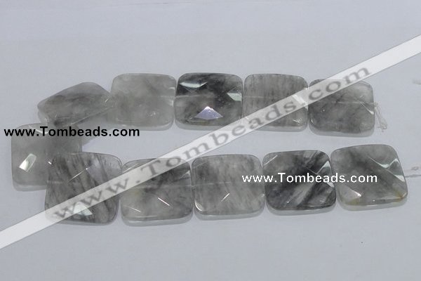 CCQ202 15.5 inches 35*35mm faceted square cloudy quartz beads