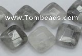 CCQ210 15.5 inches 15*15mm faceted diamond cloudy quartz beads