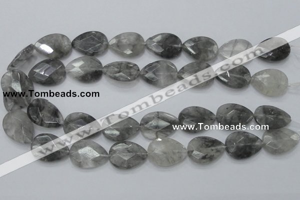 CCQ214 15.5 inches 18*25mm faceted flat teardrop cloudy quartz beads