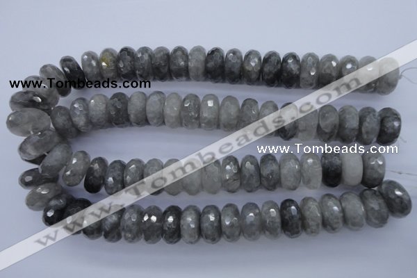 CCQ238 15.5 inches 10*20mm faceted rondelle cloudy quartz beads