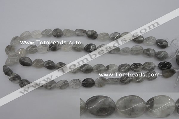 CCQ248 15.5 inches 10*14mm twisted oval cloudy quartz beads wholesale