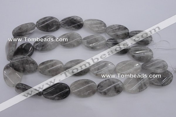 CCQ252 15.5 inches 20*30mm twisted oval cloudy quartz beads wholesale